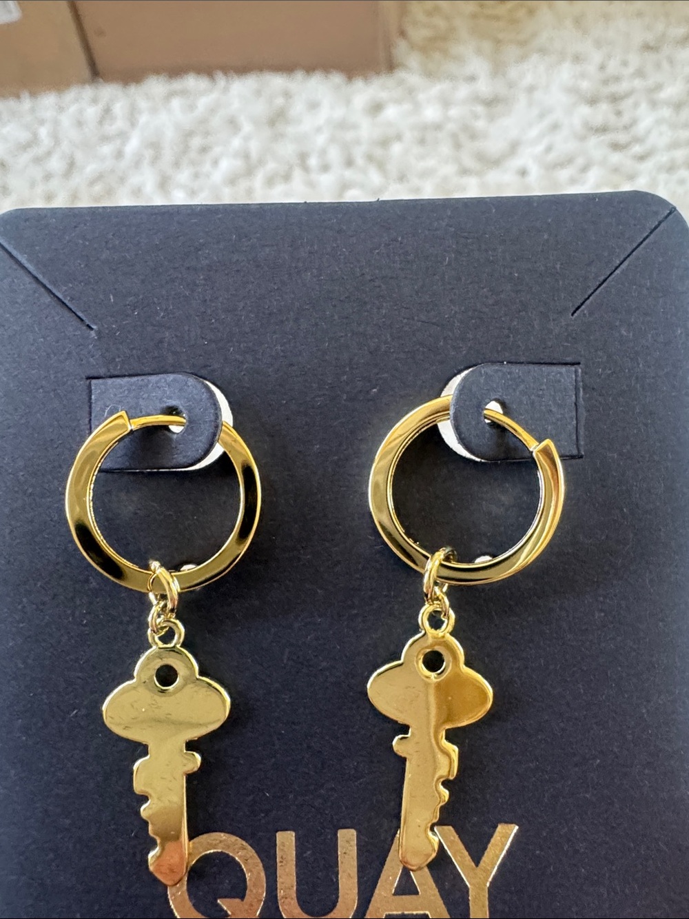 Quay Australia Gold Key Drop Hoop Earrings - Picture 2 of 2